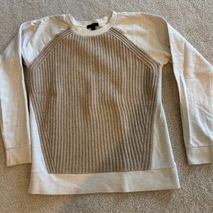J. Crew Crewneck Sweater in Cream and Tan Knit Panel